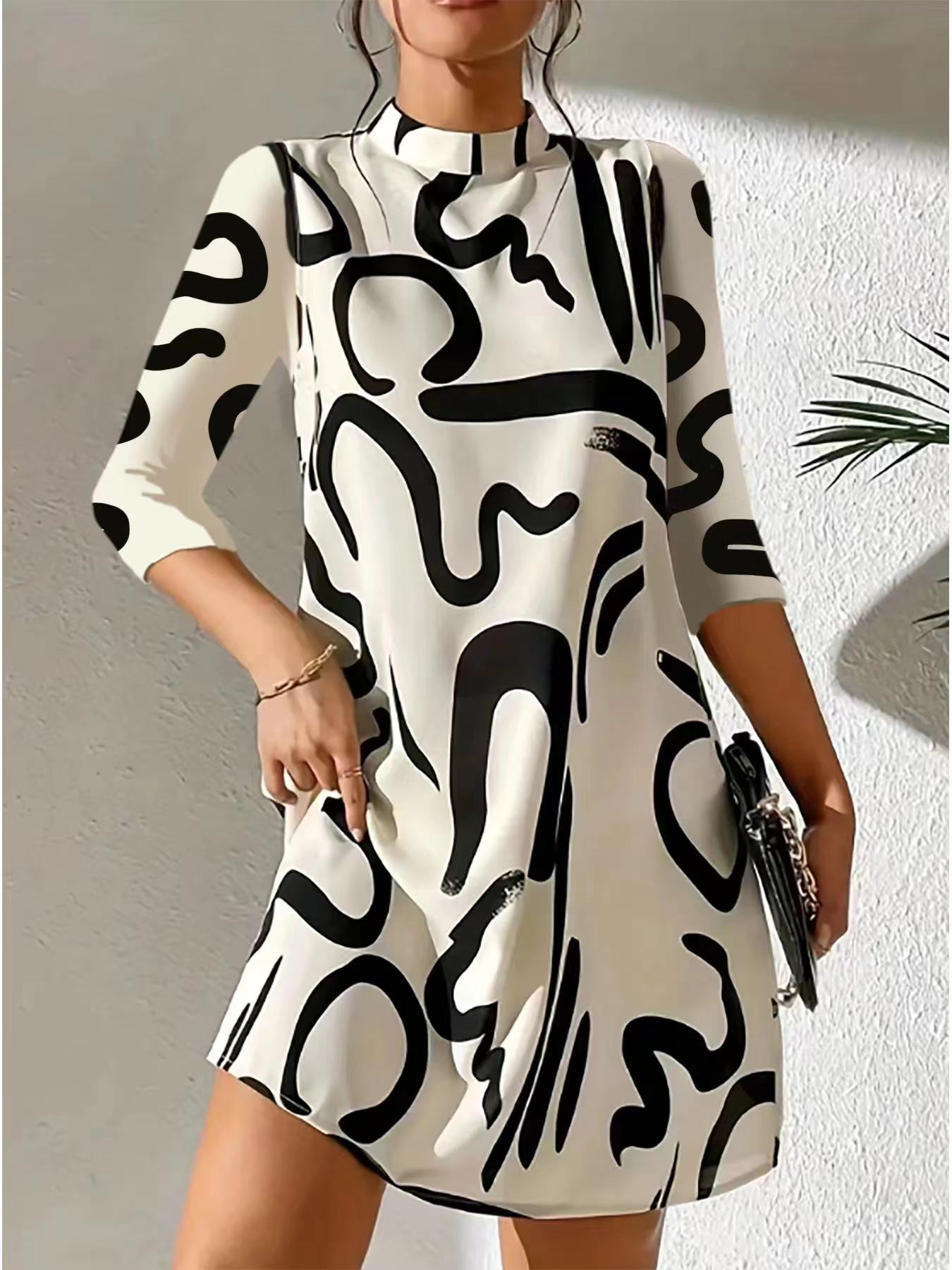 Nyra | Women's Abstract Print Mock Neck Dress
