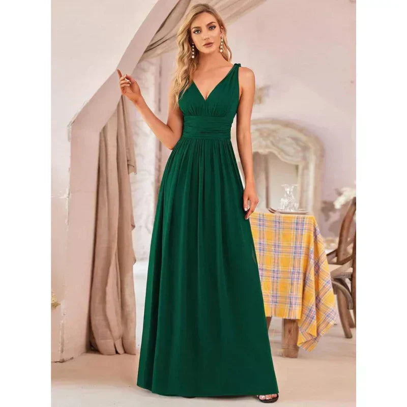 Isabella | Women's Chiffon V-Neck Flowing Maxi Dress