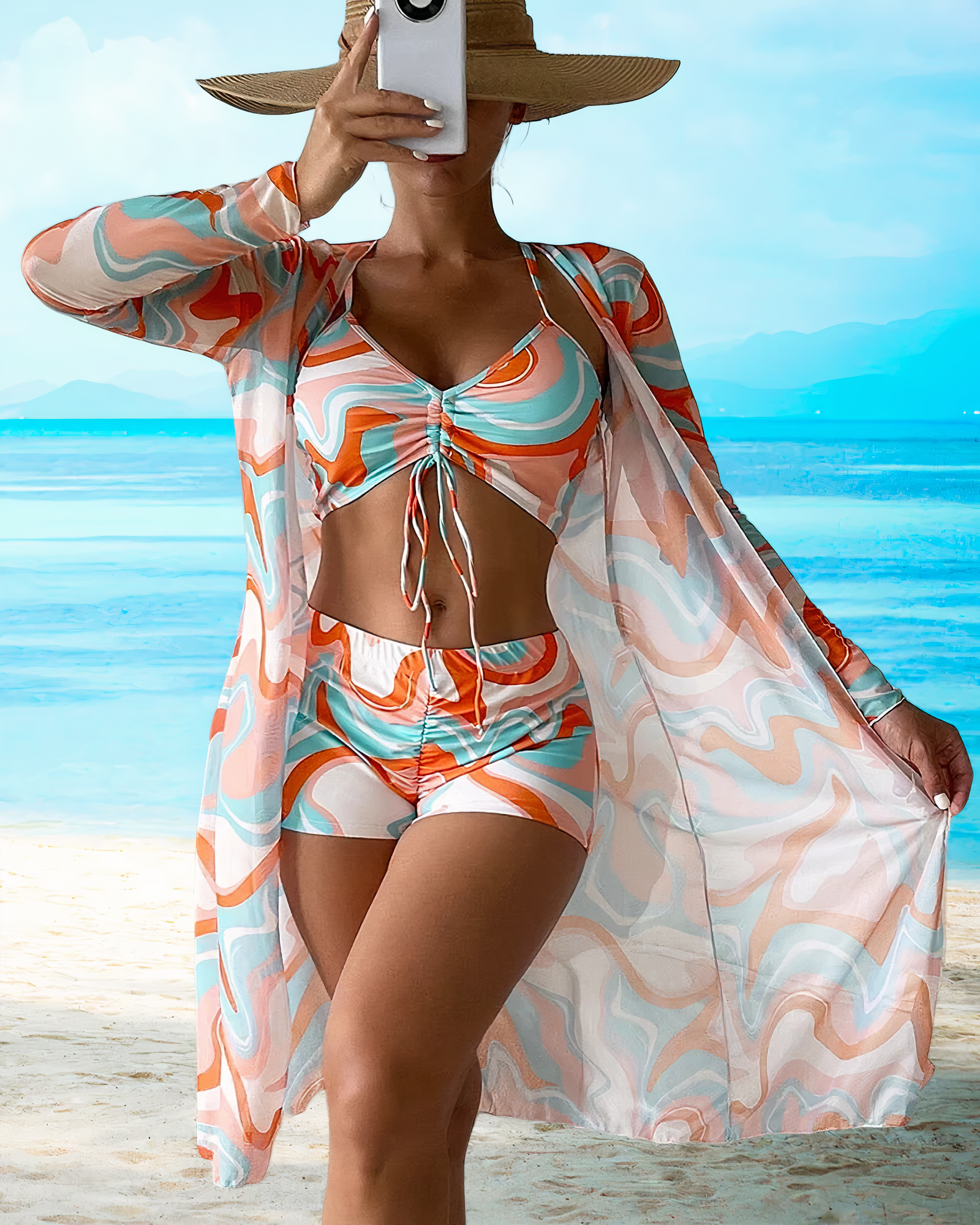 Sienna | Women's High Waist Swim Set With Cover Up