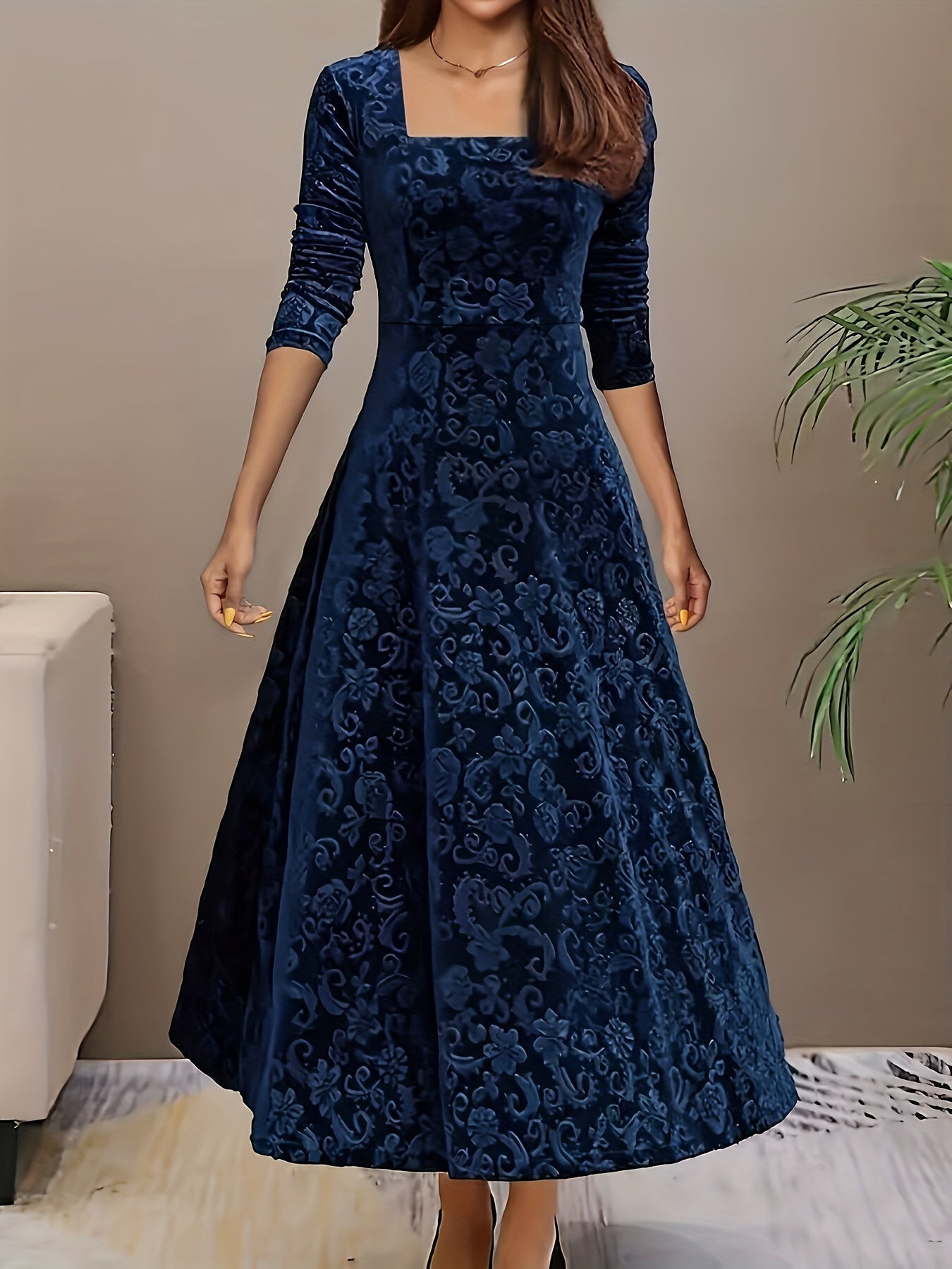 Violet | Women's Long Sleeve Velvet Maxi Dress