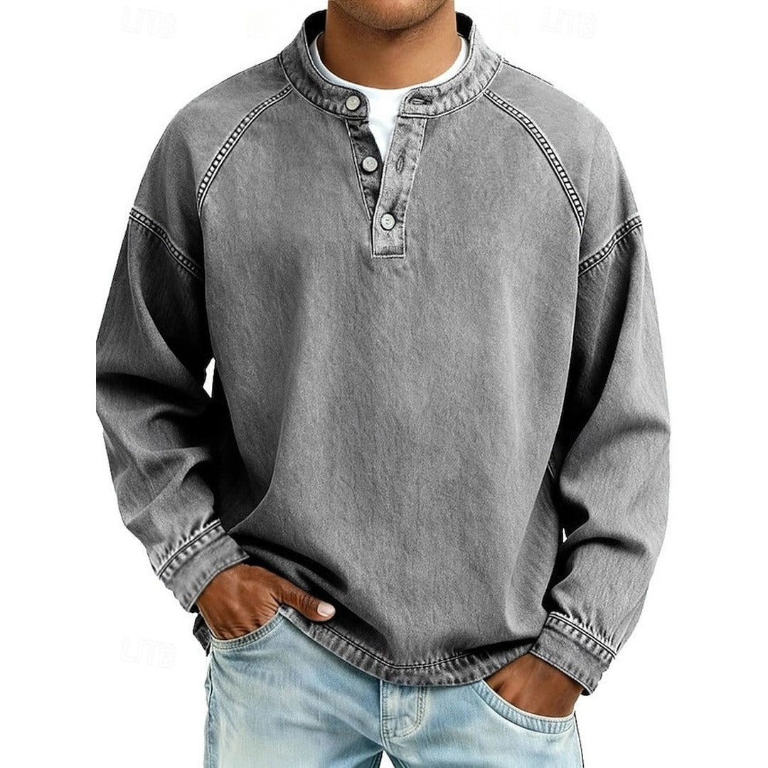 Man wearing the Aiden men's casual vintage shirt, front view