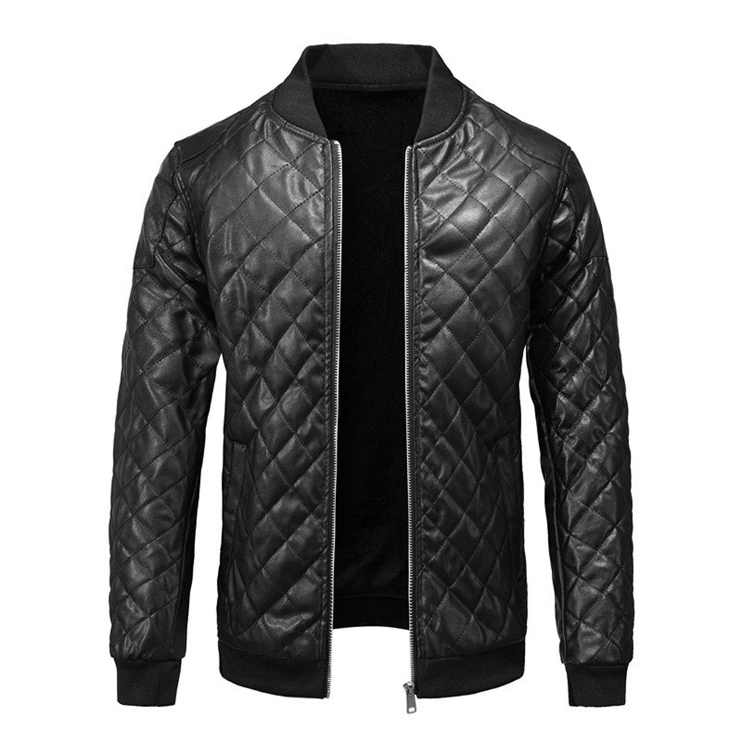 Man wearing the Alaric men's slim-fit leather classic jacket, front view
