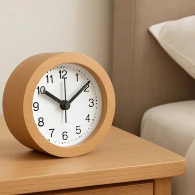 Silent beech wood alarm clock with LED night light - product photo 3