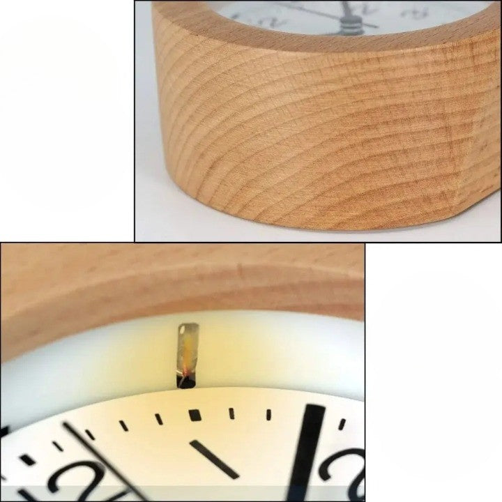Silent beech wood alarm clock with LED night light - product photo 7