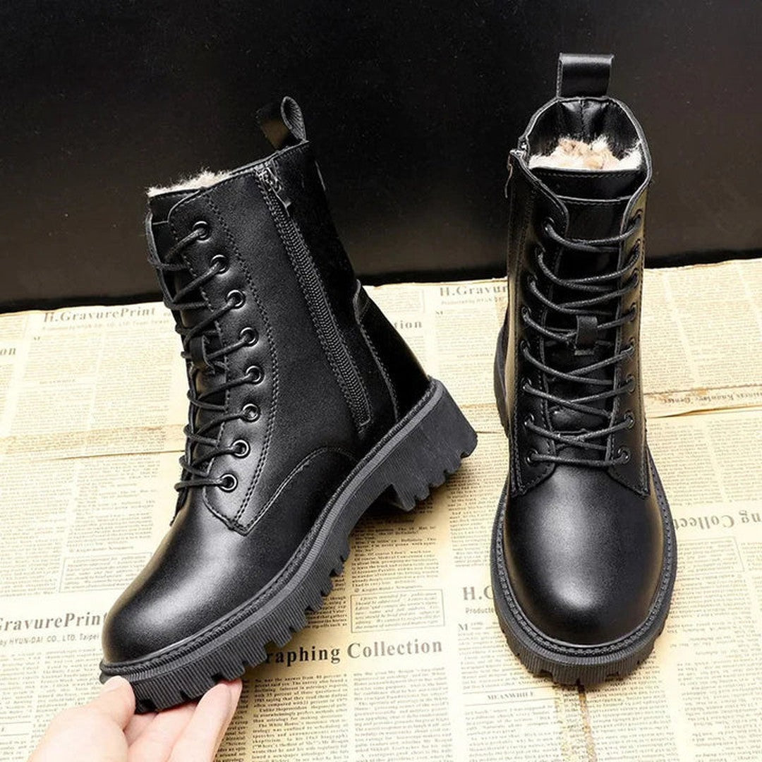 Woman wearing the Alessia women's leather boots, side view