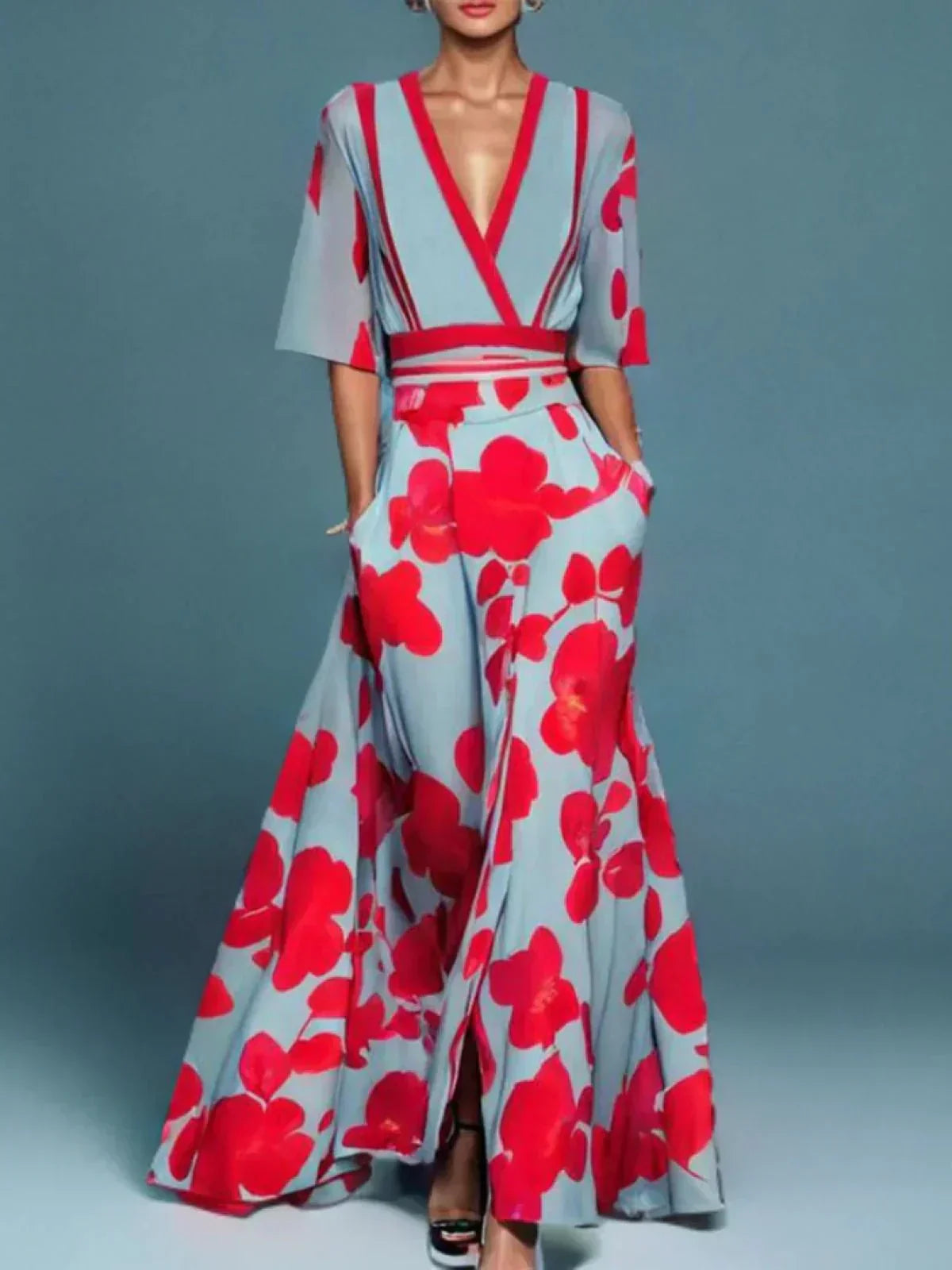 Lunara | Women's Flared Sleeve Floral Maxi Dress