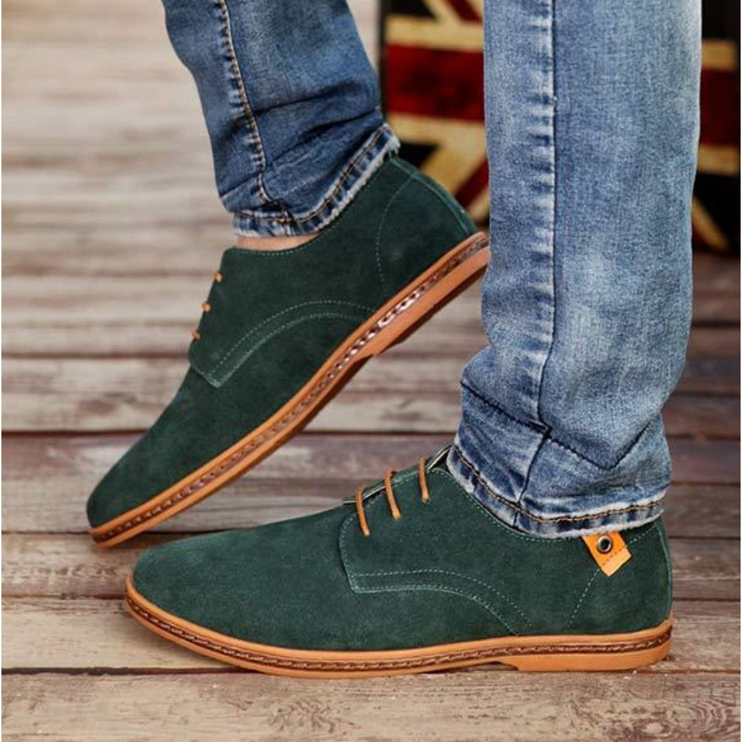 Man wearing the Ambrose men's shoes, front view