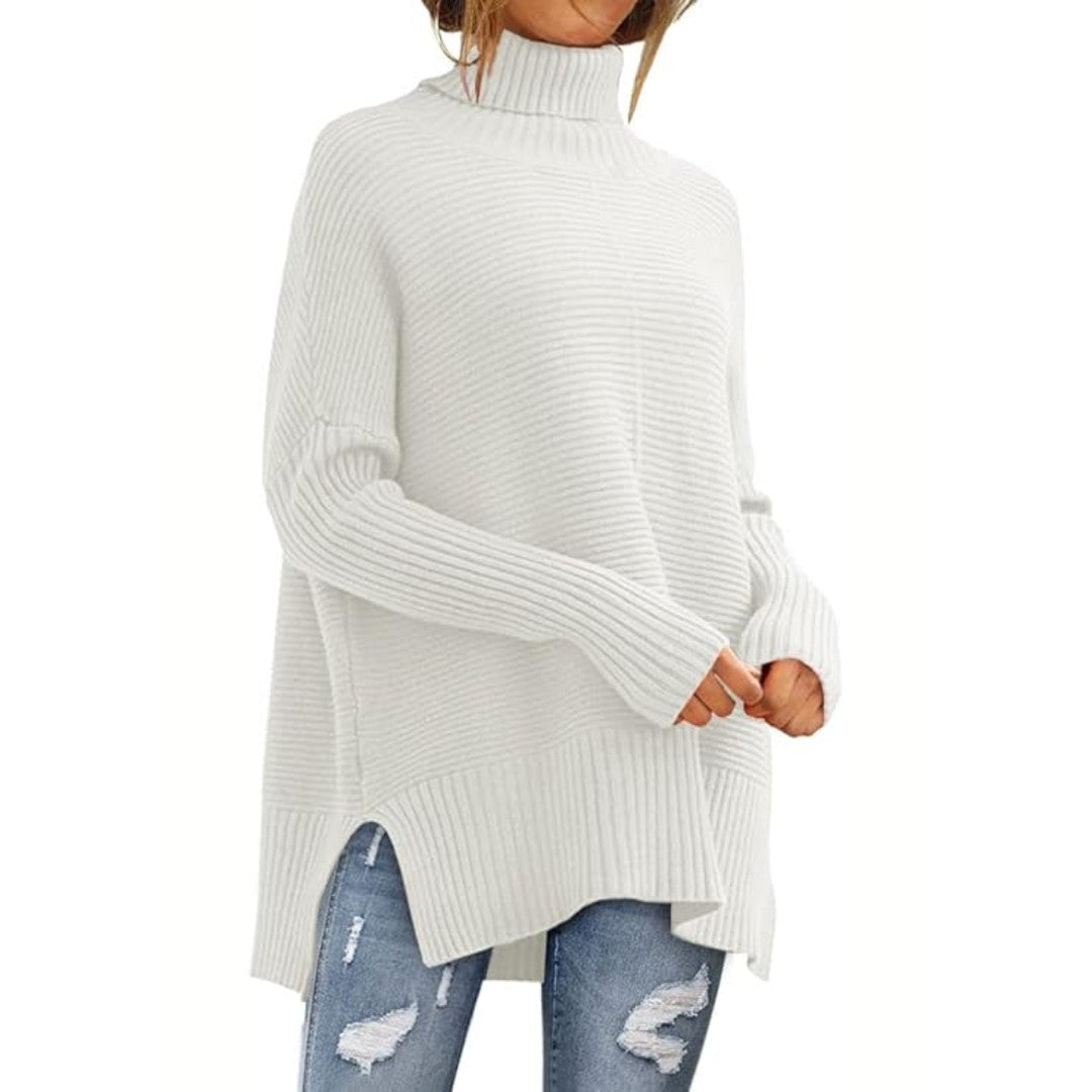 Woman wearing the Anna women's turtleneck elegant sweater, 8 view