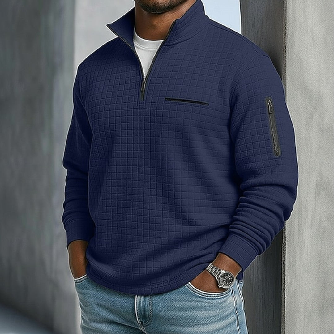 Man wearing the Anton men's casual waffle-knit shirt, 8 view