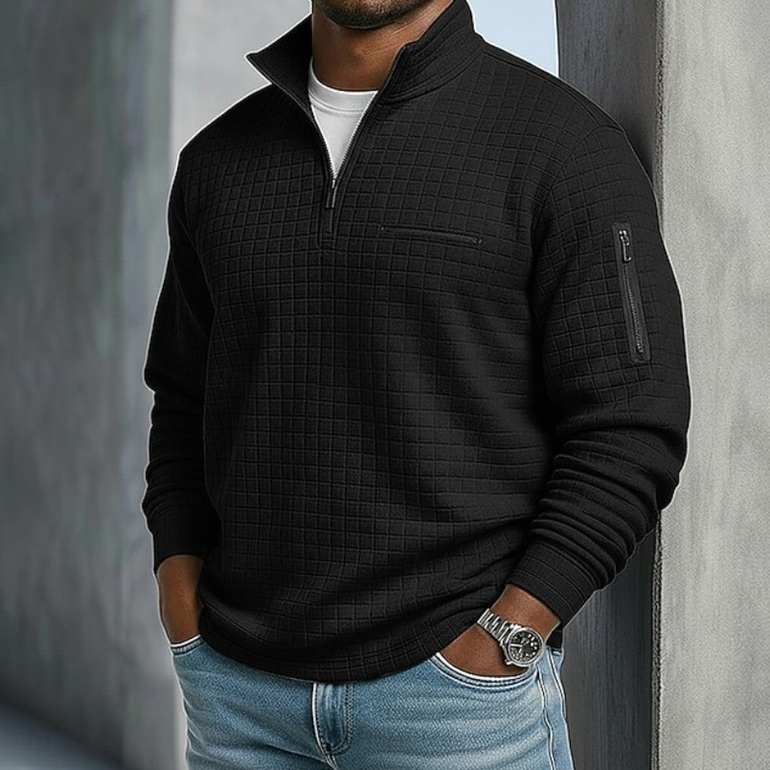 Man wearing the Anton men's casual waffle-knit shirt, 9 view
