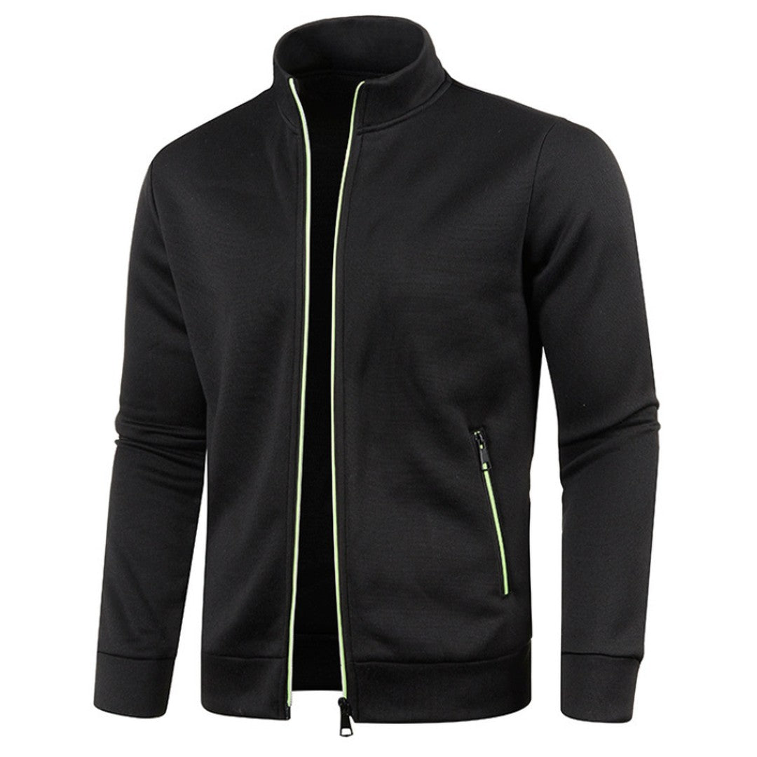 Man wearing the Arlo men's collared knit pocket detail cardigan, front view