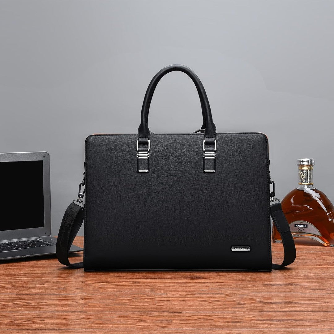 Leather multi-compartment business briefcase - product photo 2