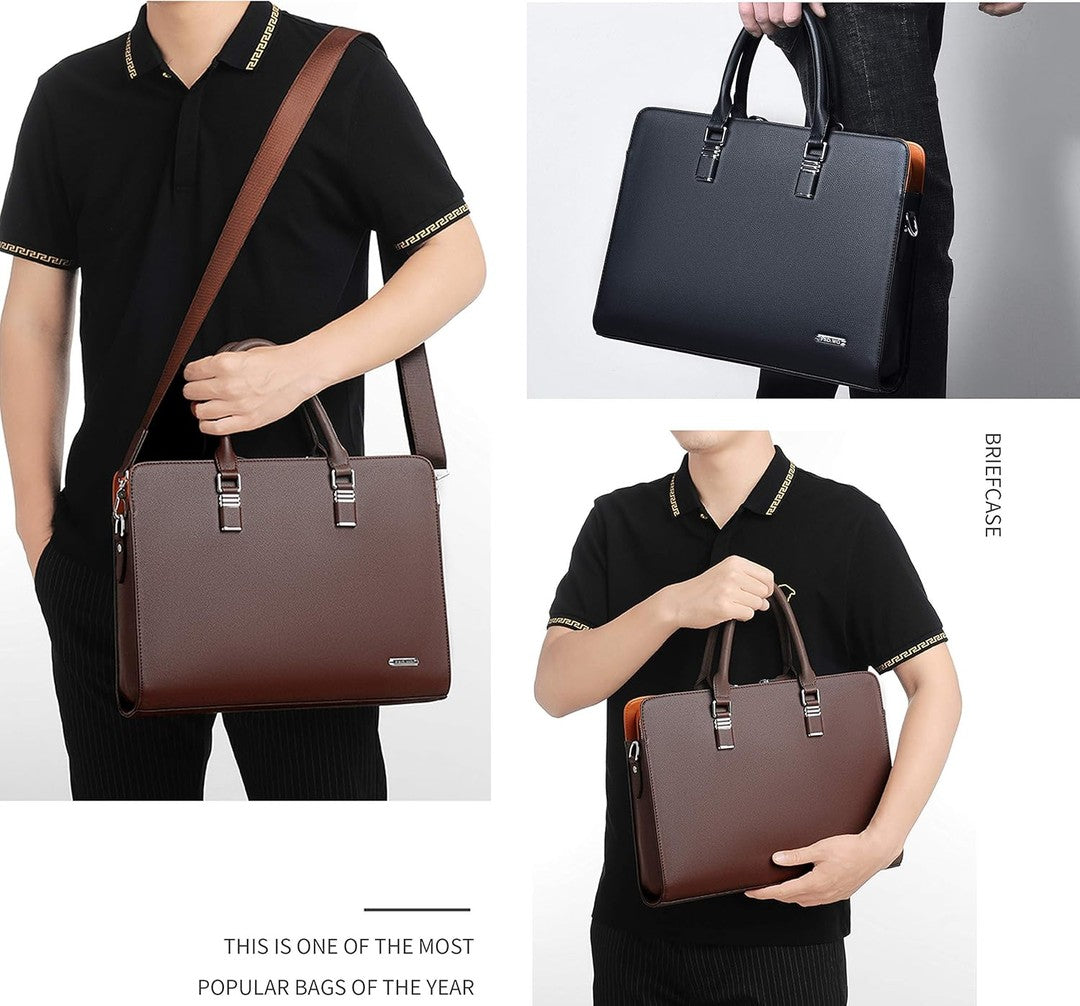 Leather multi-compartment business briefcase - product photo 7