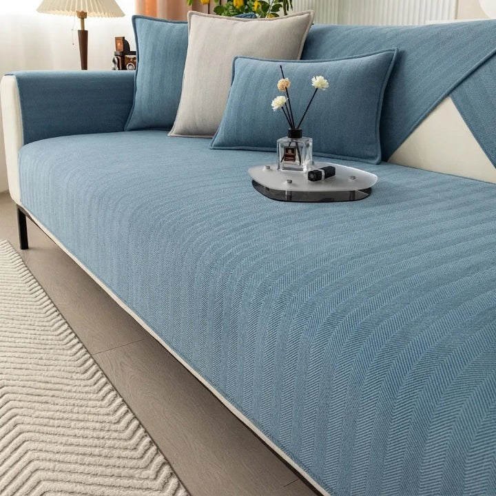 Chenille herringbone sofa cover with non-slip backing - product photo 3
