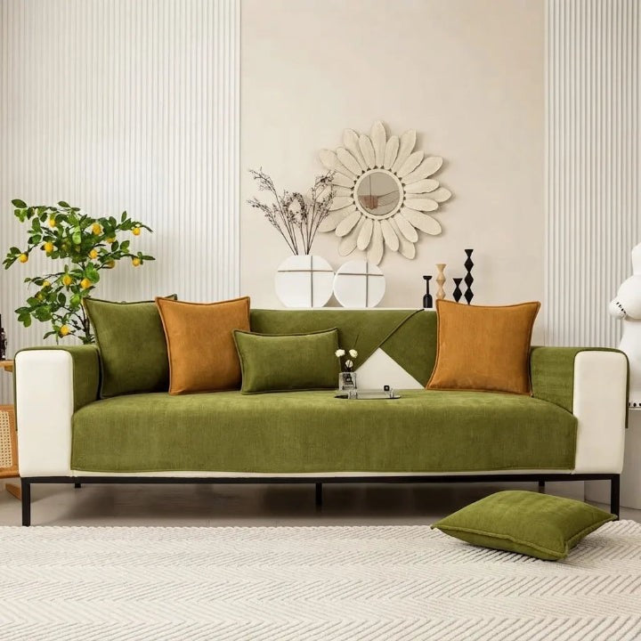 Chenille herringbone sofa cover with non-slip backing - product photo 9