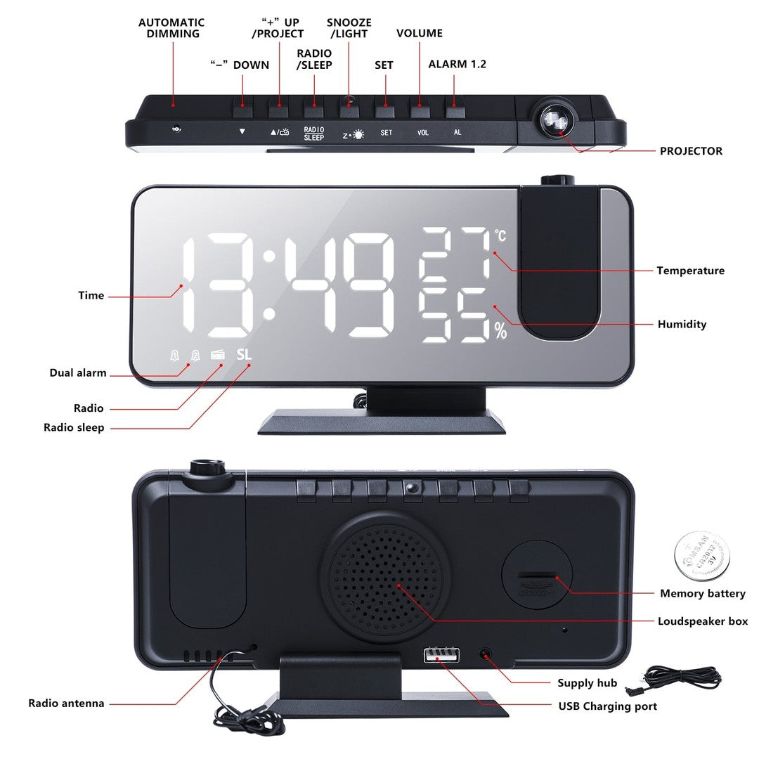 LED alarm clock with ceiling time projector - product photo 8