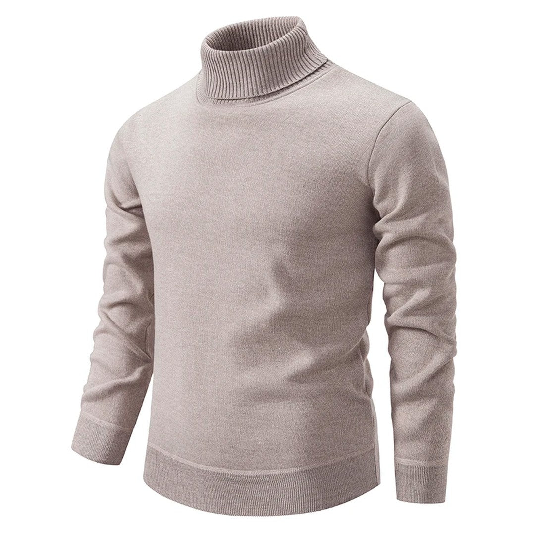 Woman wearing the Astrid women's turtleneck knit sweater, back view