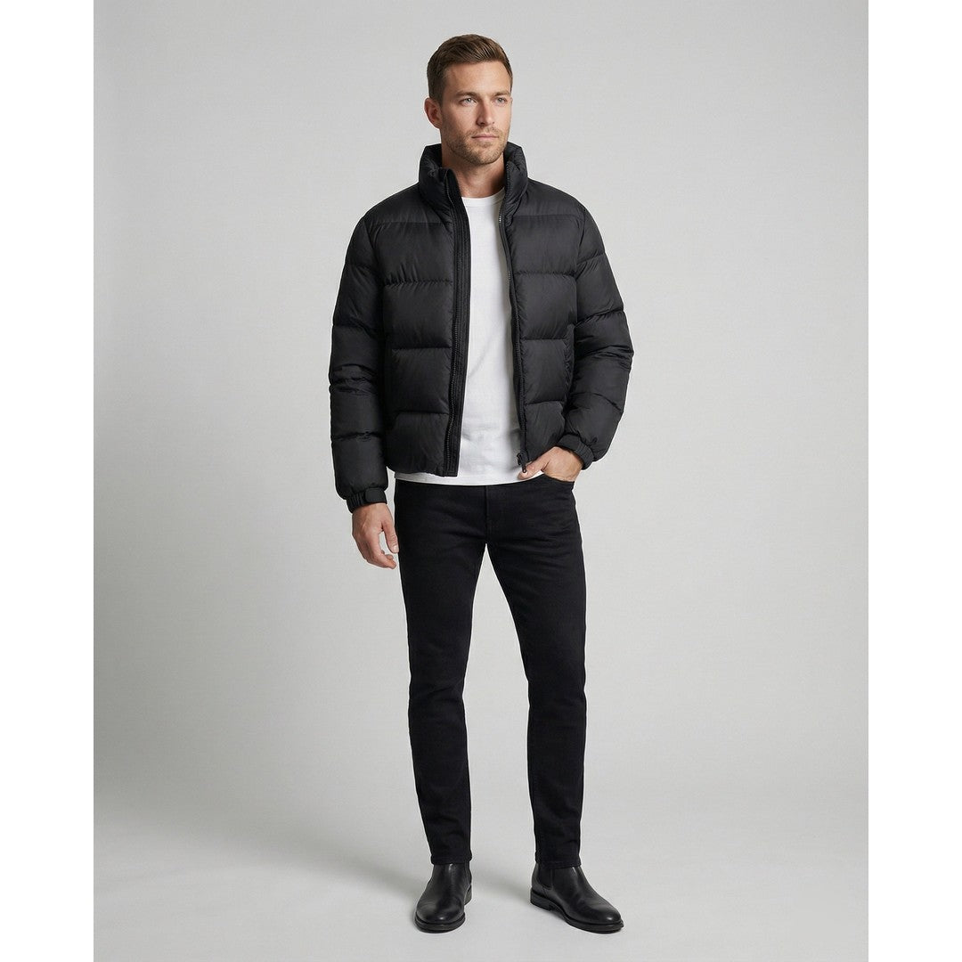 Man wearing the August men's hooded jacket, back view