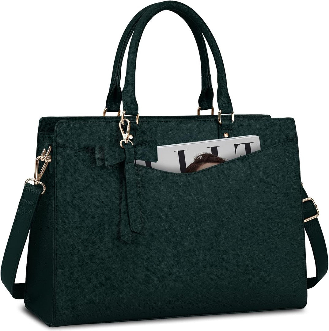 Waterproof PU leather laptop tote with multiple pockets - product photo 1