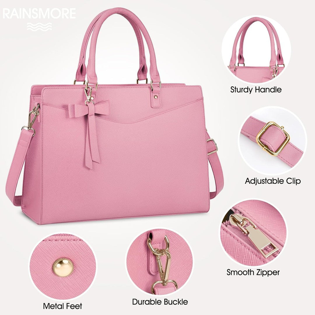Waterproof PU leather laptop tote with multiple pockets - product photo 14