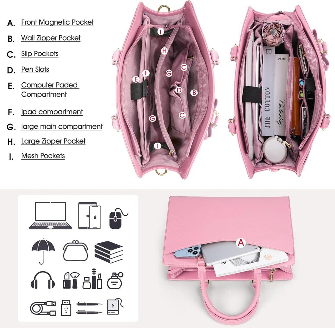 Waterproof PU leather laptop tote with multiple pockets - product photo 15