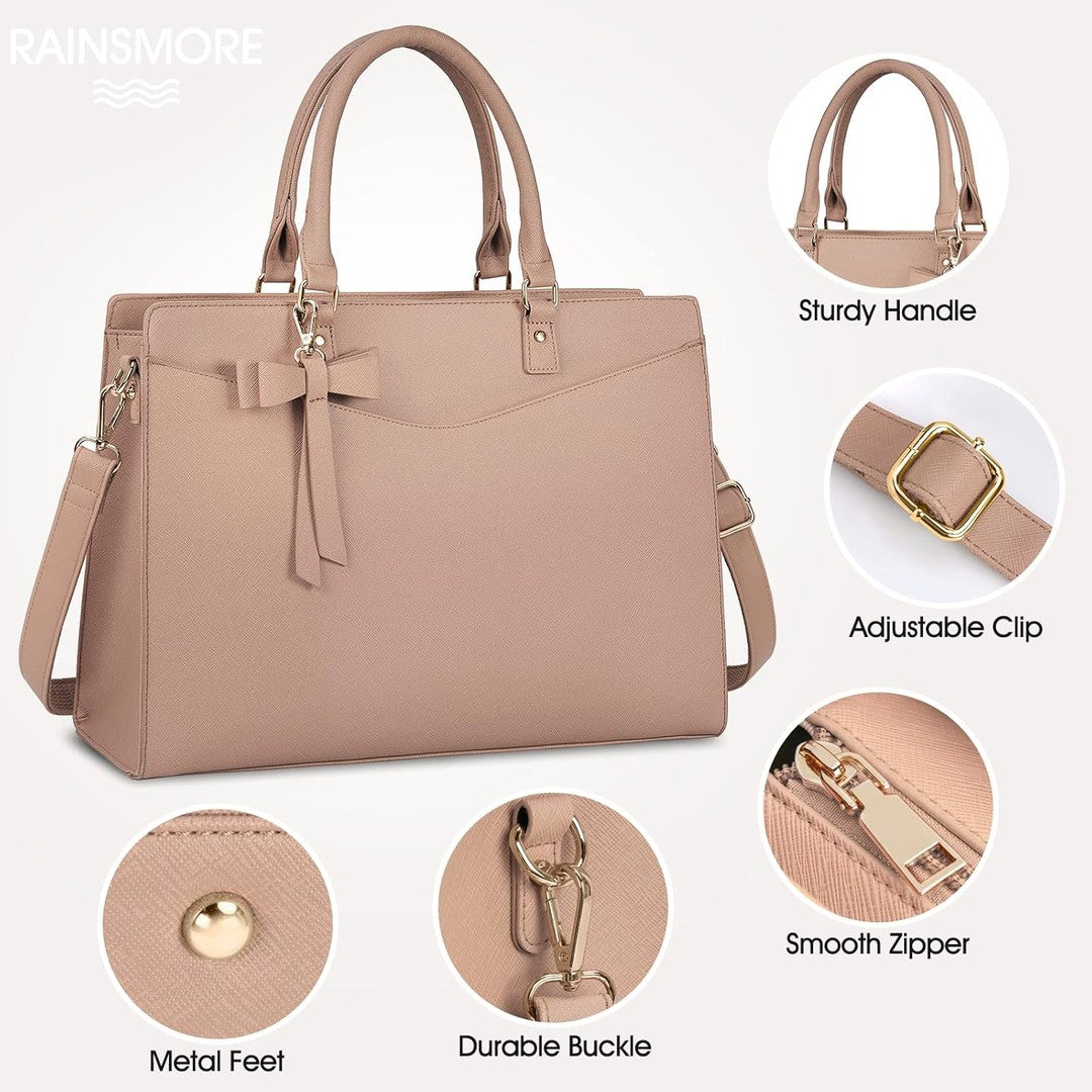 Waterproof PU leather laptop tote with multiple pockets - product photo 8