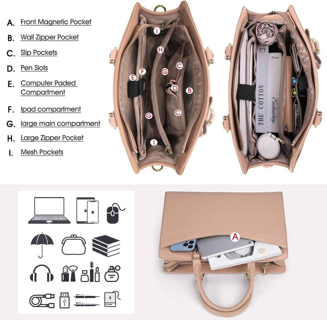 Waterproof PU leather laptop tote with multiple pockets - product photo 9