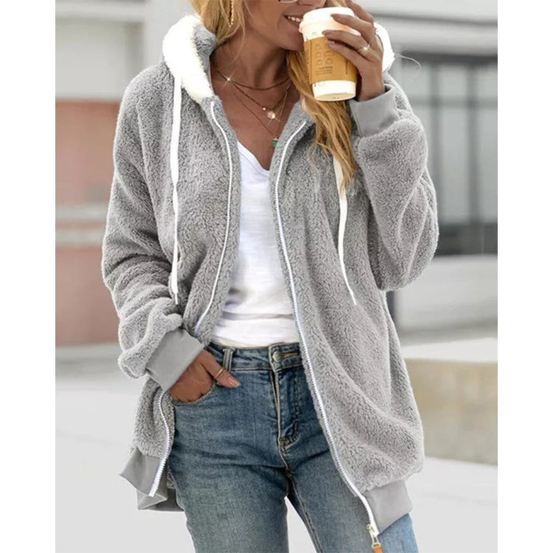 Woman wearing the Ayla women's hooded zip-up jacket, 11 view