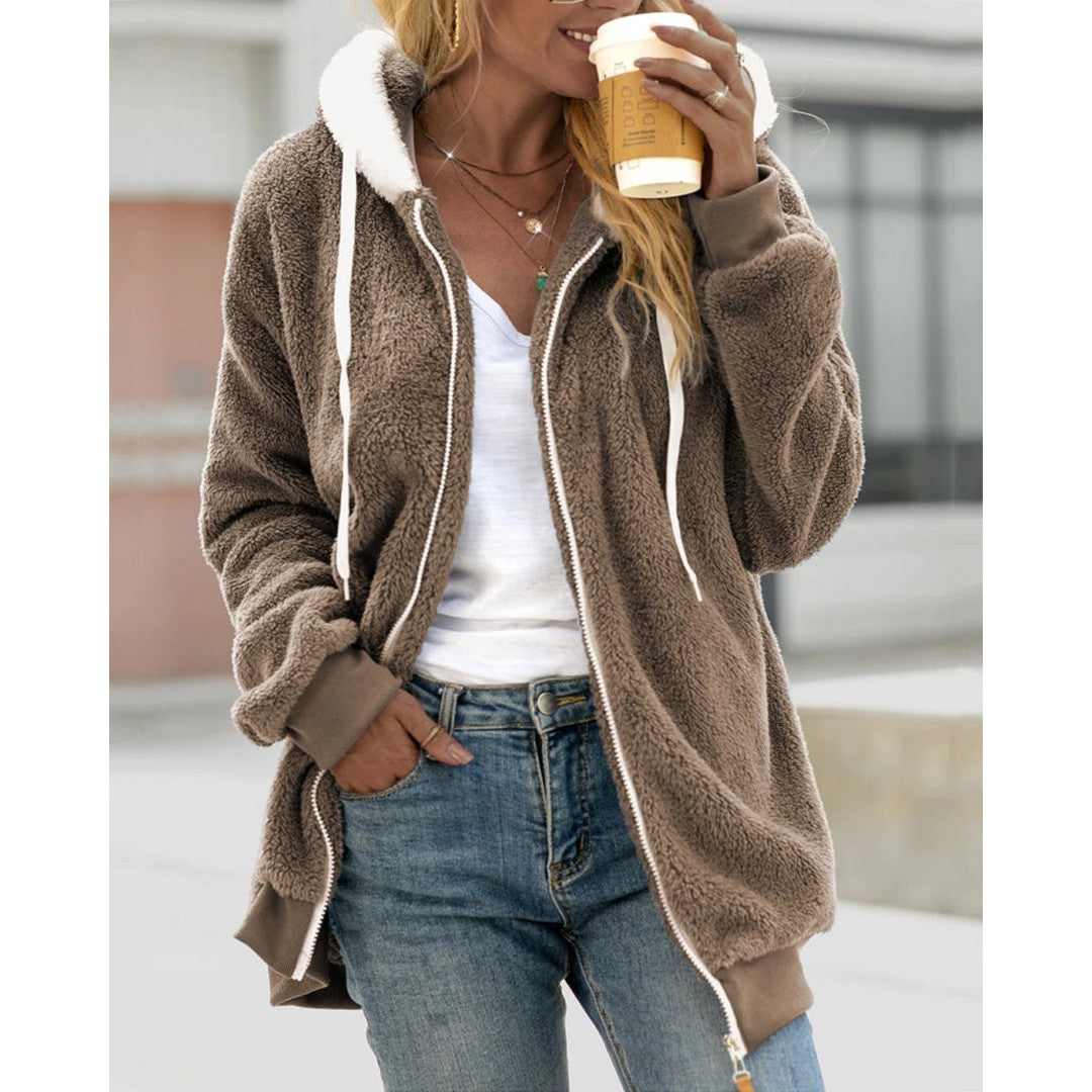 Woman wearing the Ayla women's hooded zip-up jacket, 15 view