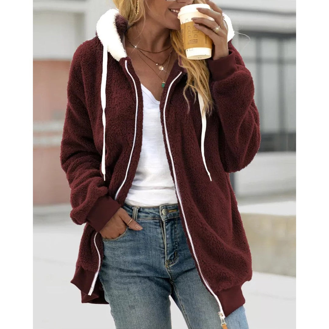 Woman wearing the Ayla women's hooded zip-up jacket, 16 view