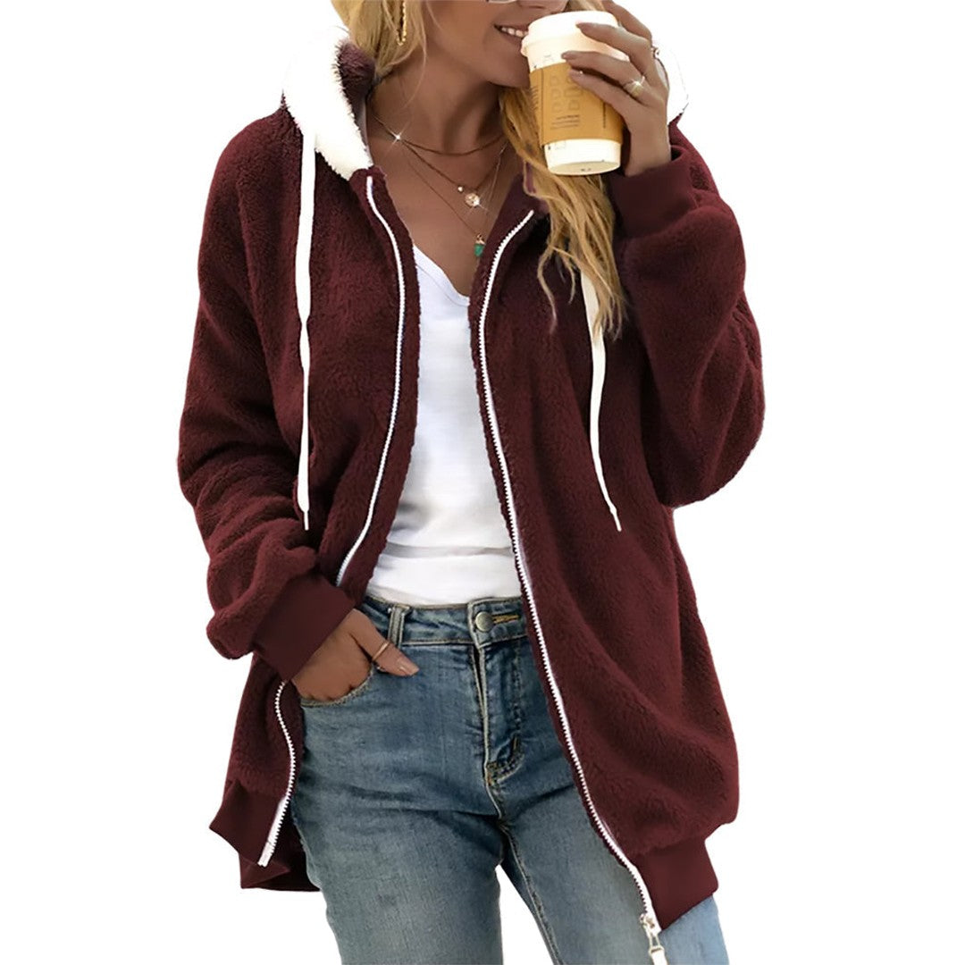 Woman wearing the Ayla women's hooded zip-up jacket, 7 view