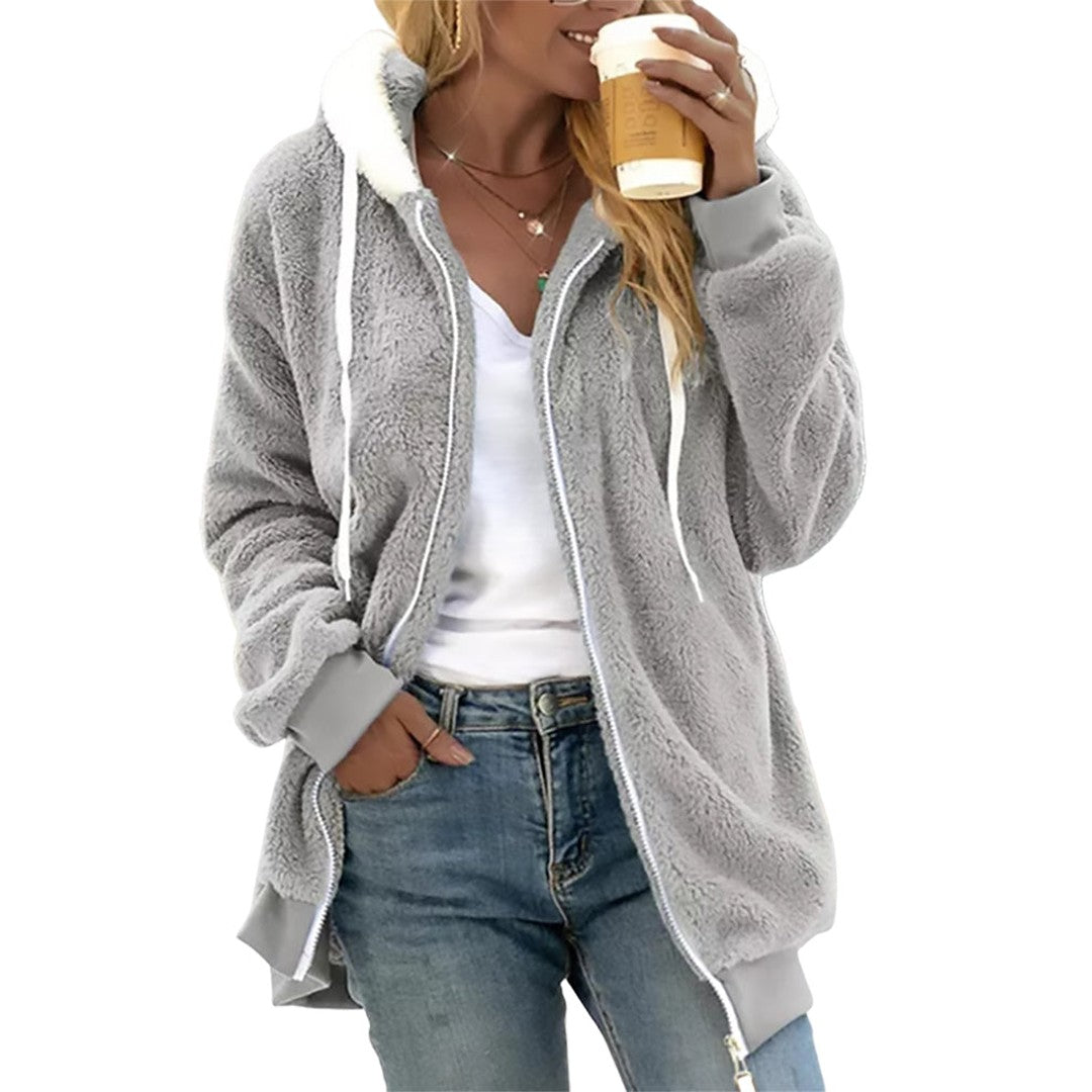 Woman wearing the Ayla women's hooded zip-up jacket, 8 view