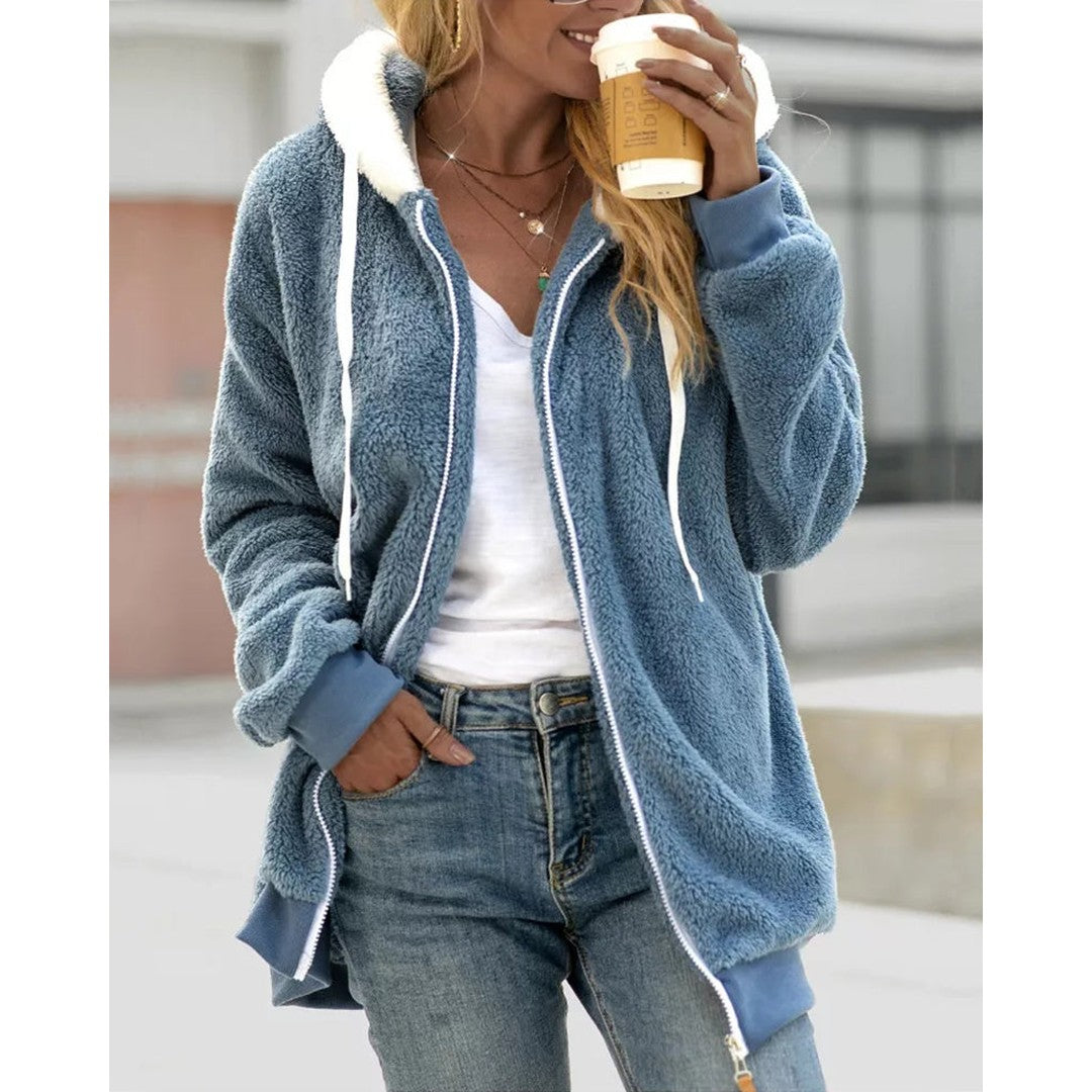 Woman wearing the Ayla women's hooded zip-up jacket, 9 view