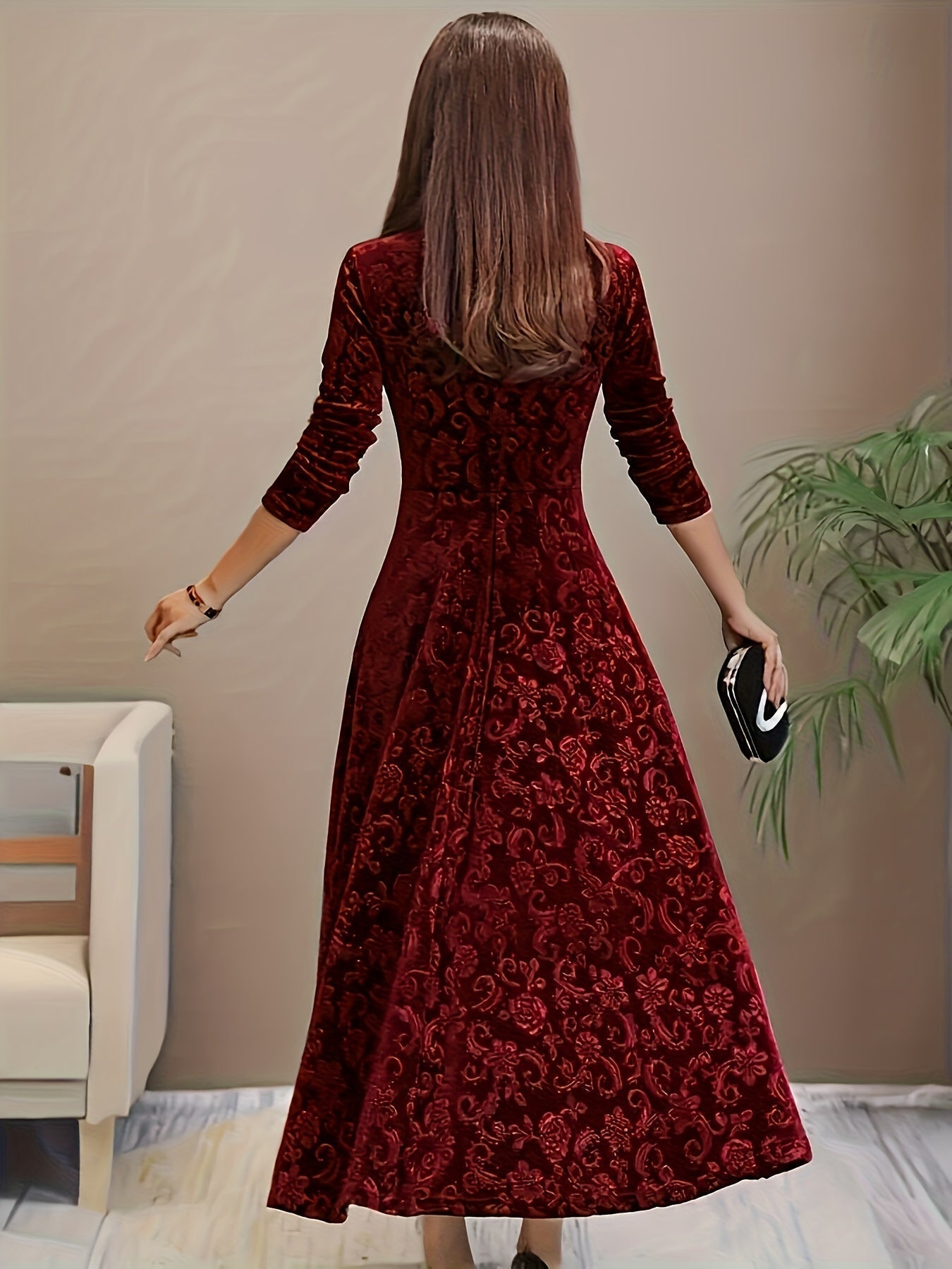 Violet | Women's Long Sleeve Velvet Maxi Dress
