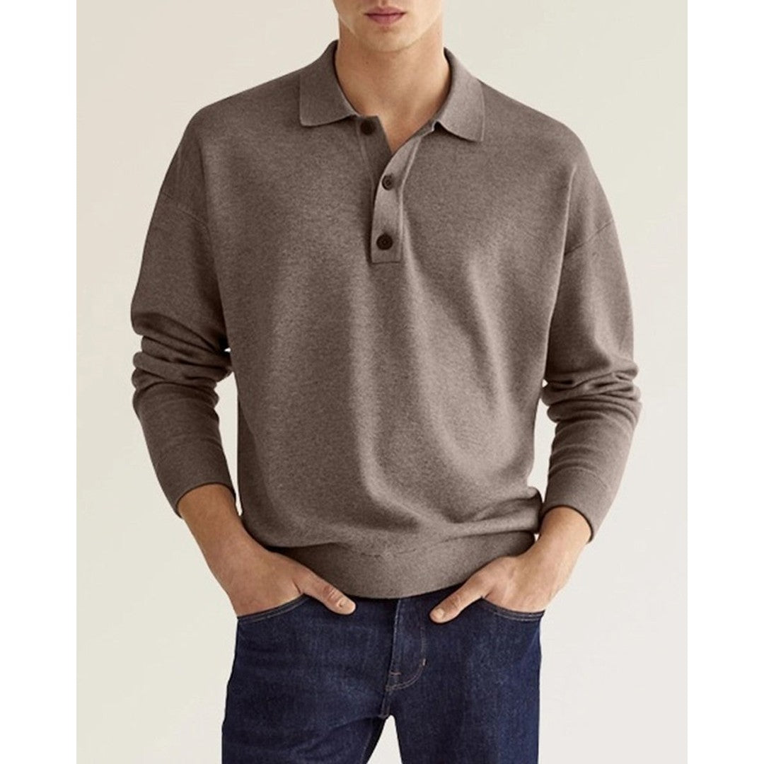 Man wearing the Barrett men's cotton long-sleeve polo shirt, back view