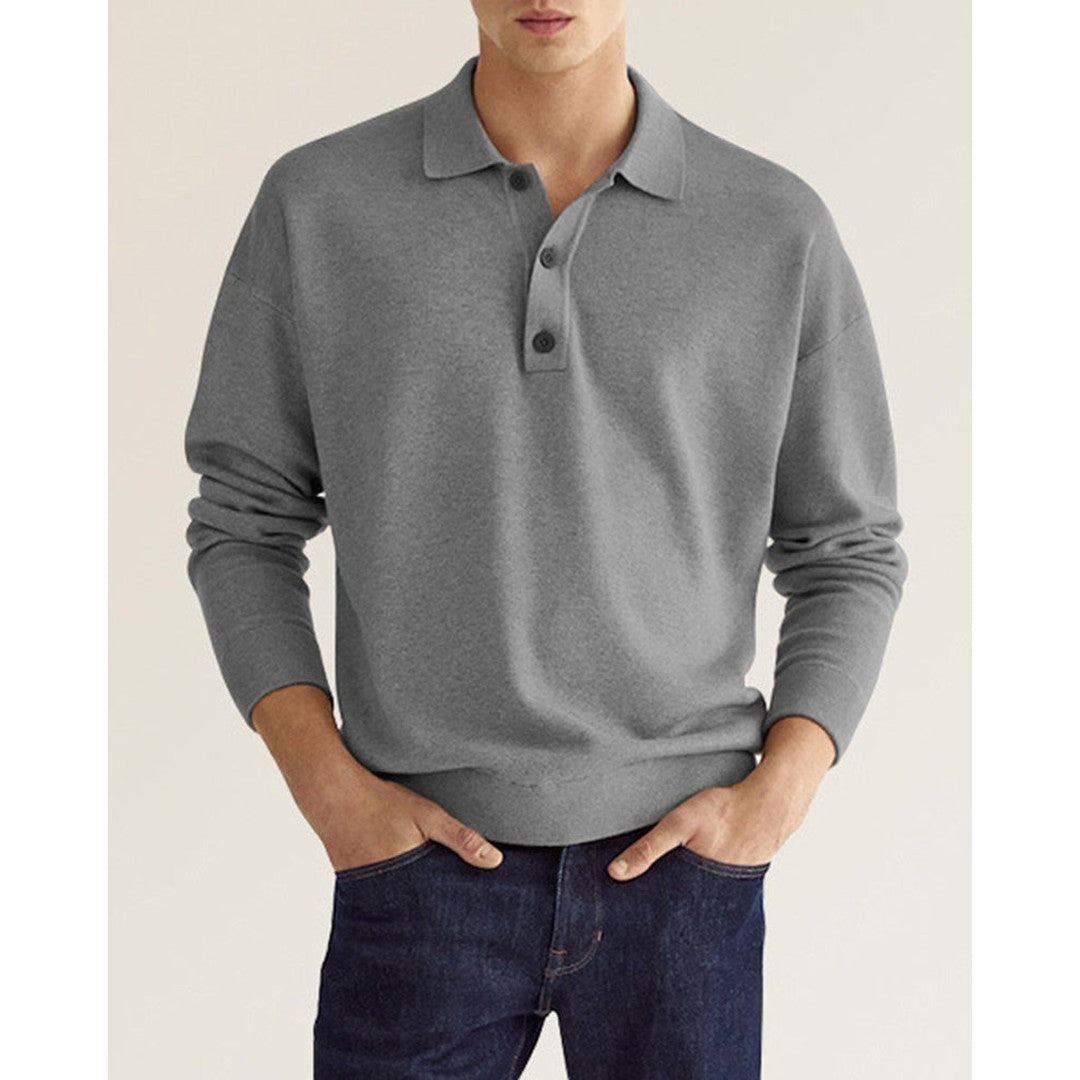 Man wearing the Barrett men's cotton long-sleeve polo shirt, detail view