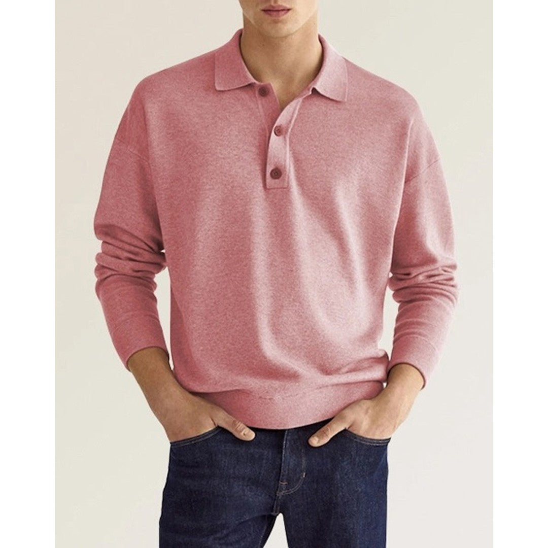 Man wearing the Barrett men's cotton long-sleeve polo shirt, flatlay view
