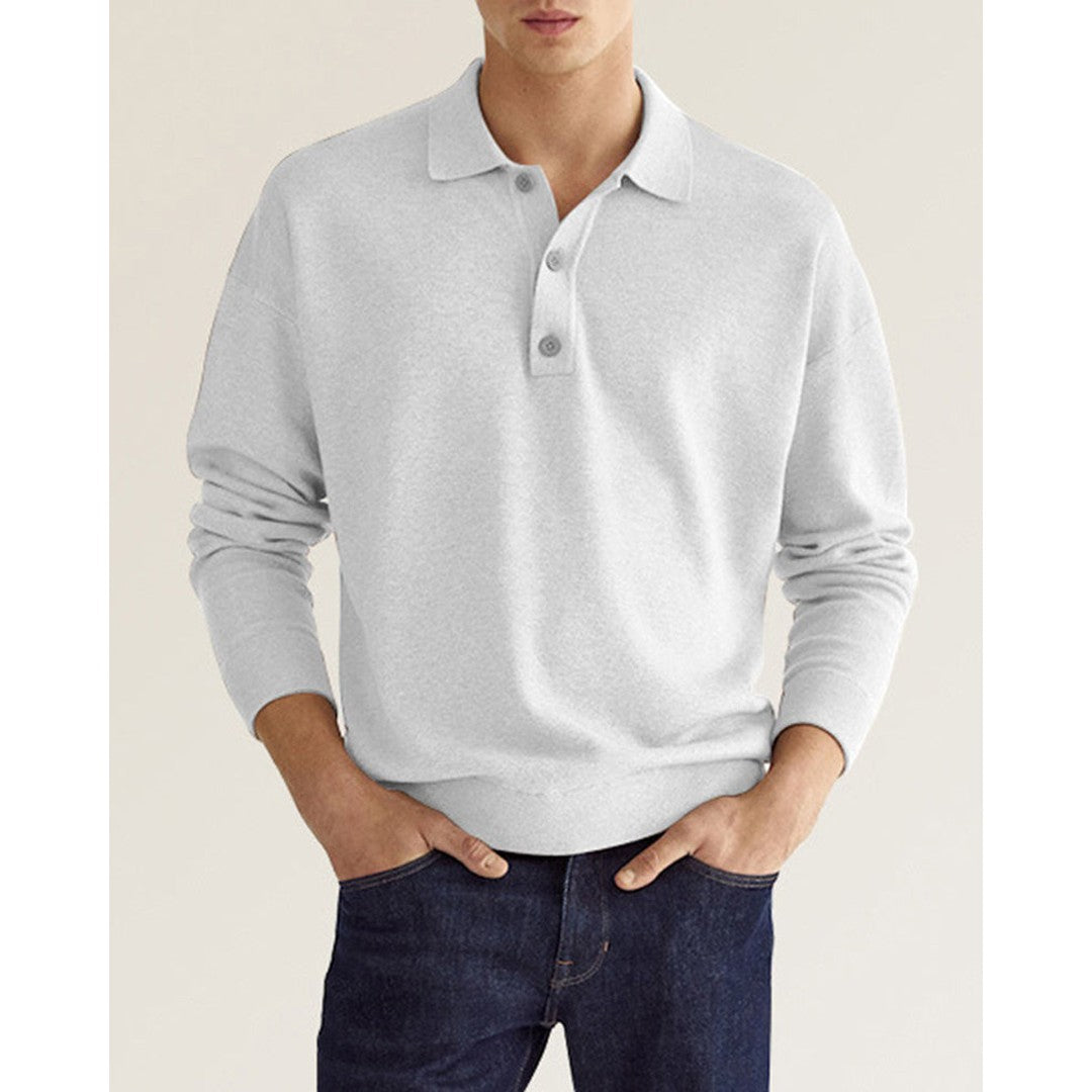 Man wearing the Barrett men's cotton long-sleeve polo shirt, side view
