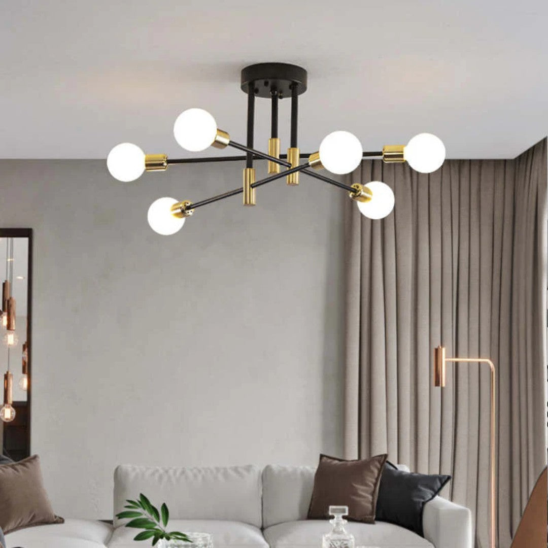 Modern black and gold LED ceiling chandelier with glass shades - product photo 10