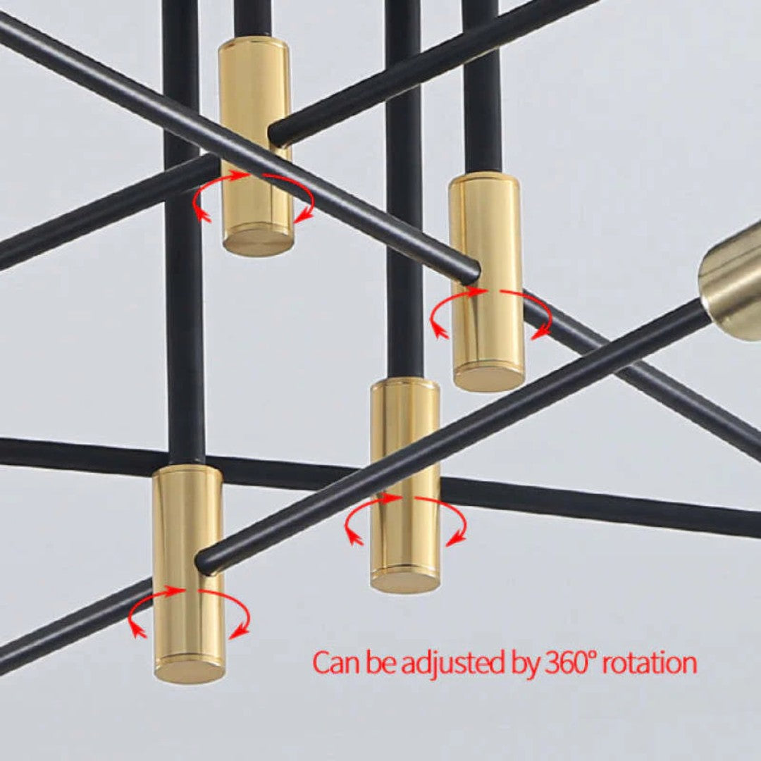 Modern black and gold LED ceiling chandelier with glass shades - product photo 2