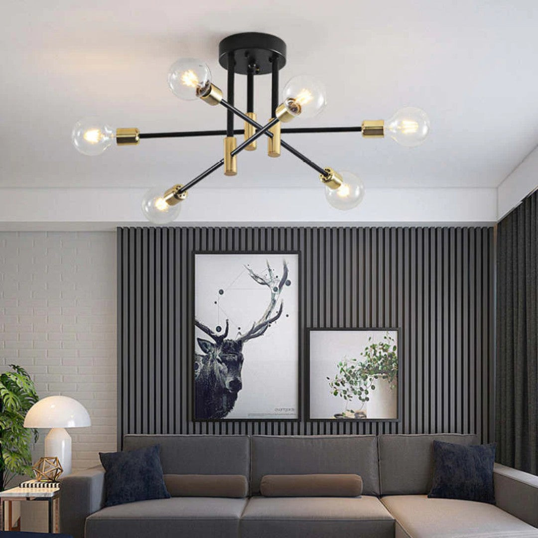 Modern black and gold LED ceiling chandelier with glass shades - product photo 7