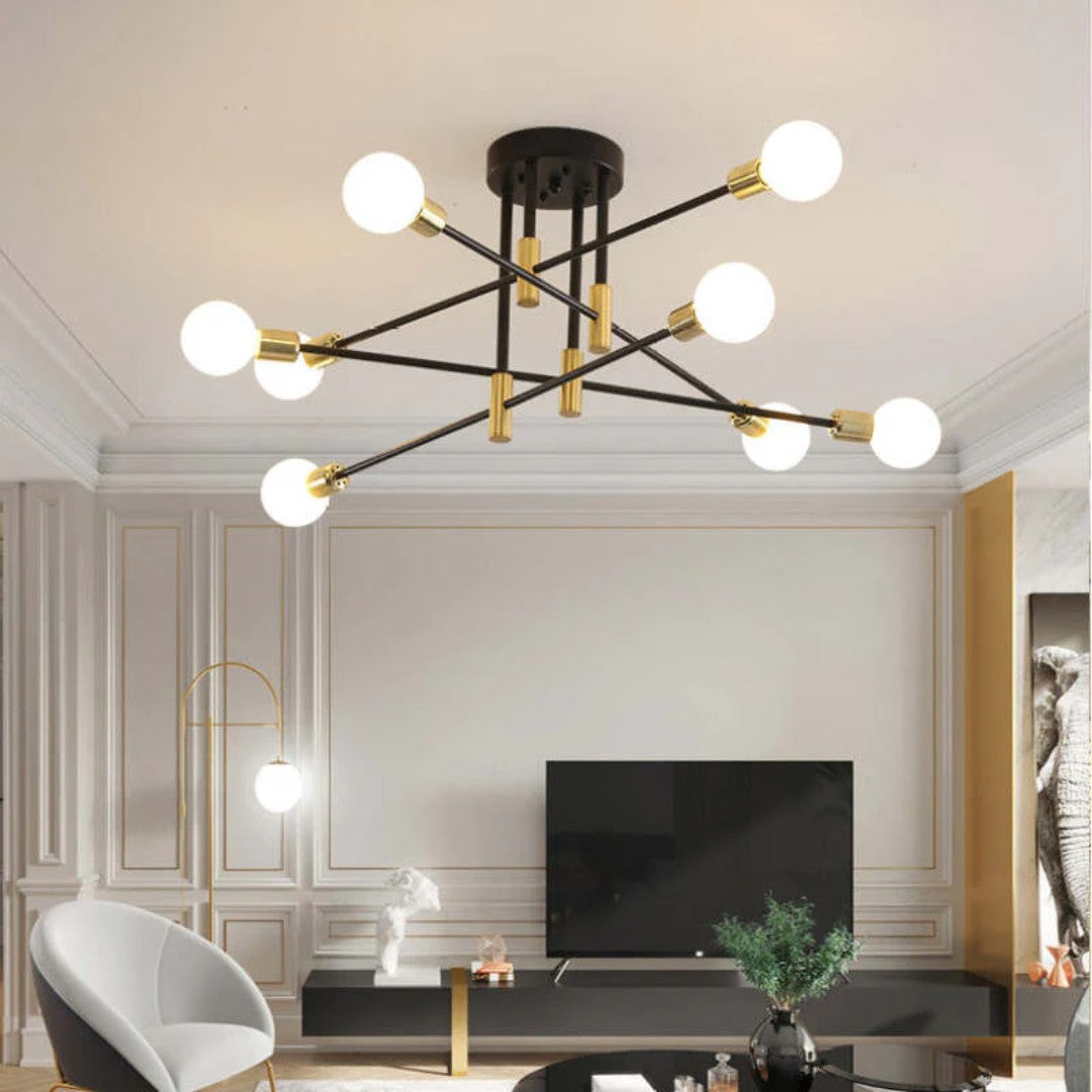 Modern black and gold LED ceiling chandelier with glass shades - product photo 9