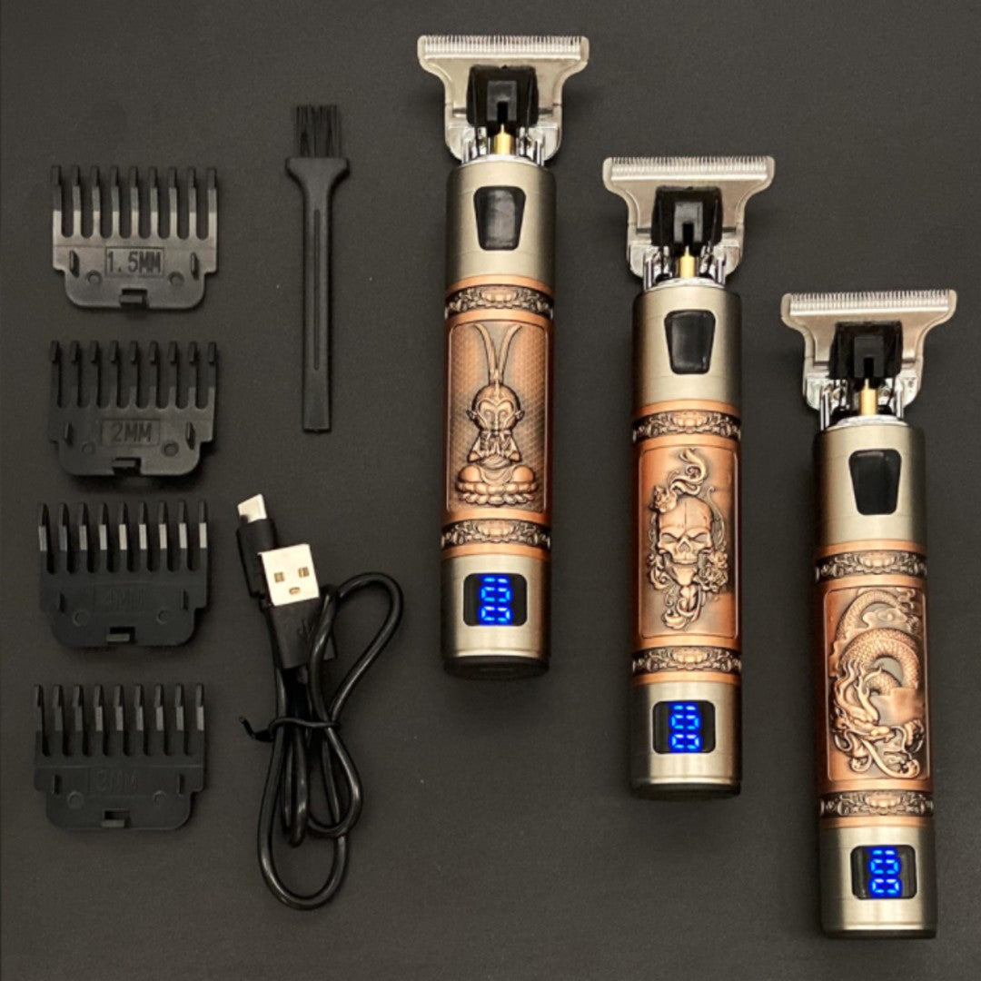Vintage engraved metal rechargeable trimmer - product photo 2