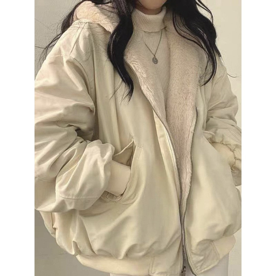 Woman wearing the Bexley women's fleece hoodie, model view