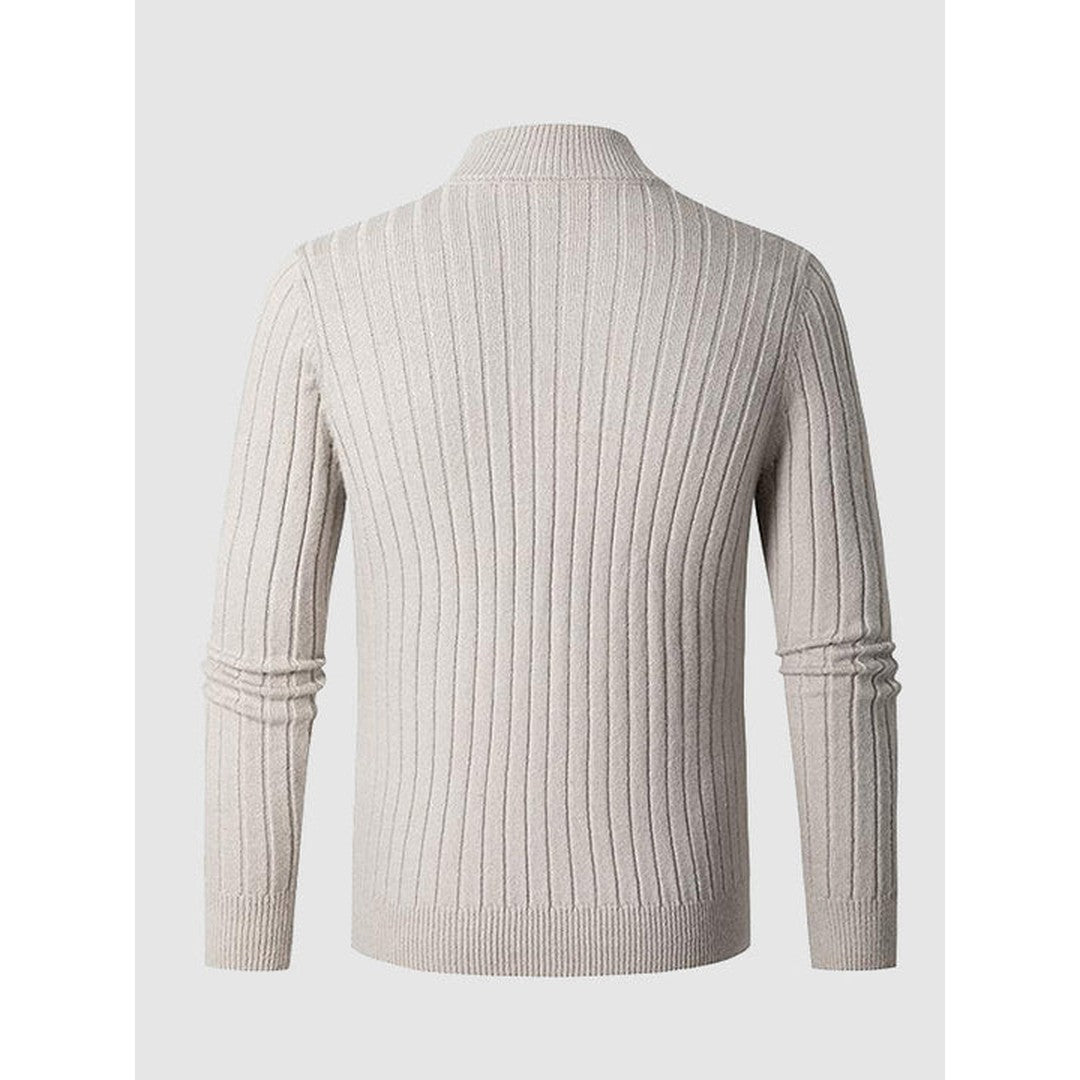 Man wearing the Blaise men's knit zip-up sweater, front view