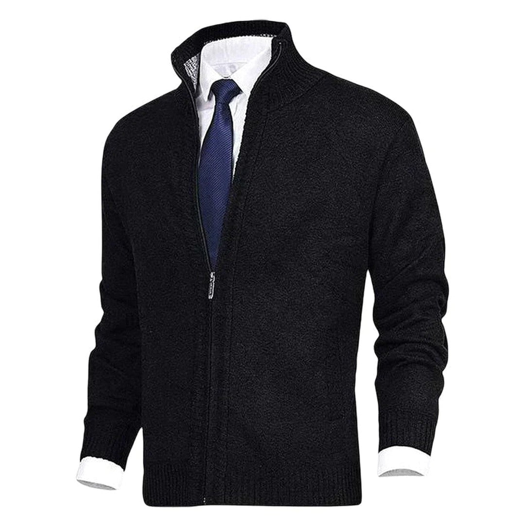 Man wearing the Bodhi men's collared cotton elegant cardigan, 12 view