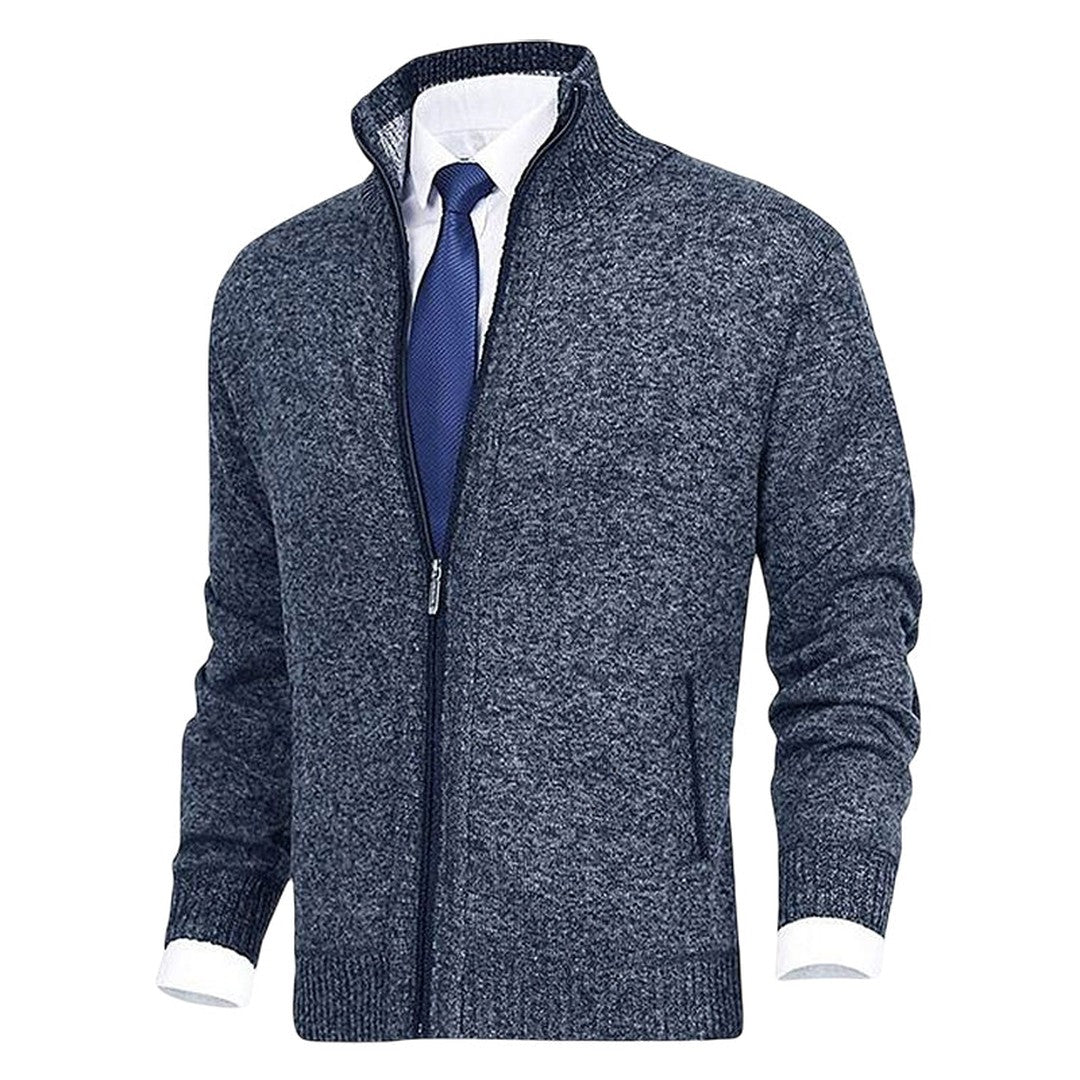 Man wearing the Bodhi men's collared cotton elegant cardigan, 15 view