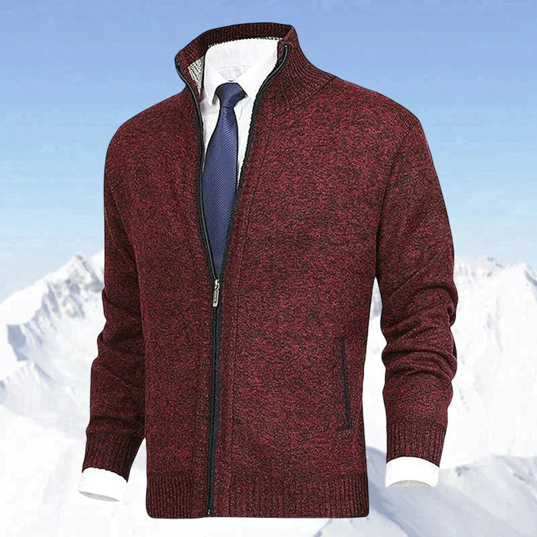 Man wearing the Bodhi men's collared cotton elegant cardigan, 16 view