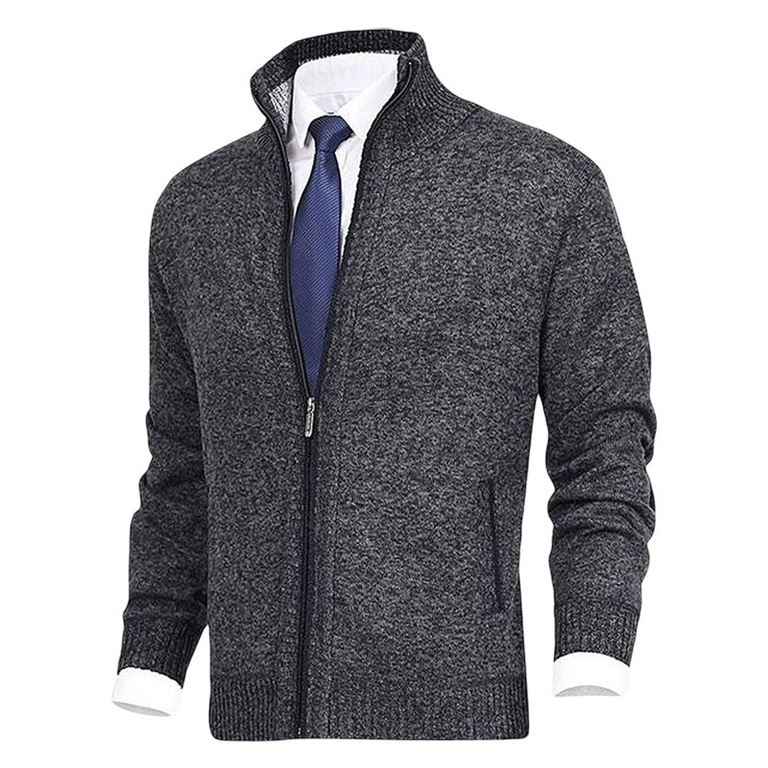Man wearing the Bodhi men's collared cotton elegant cardigan, 9 view