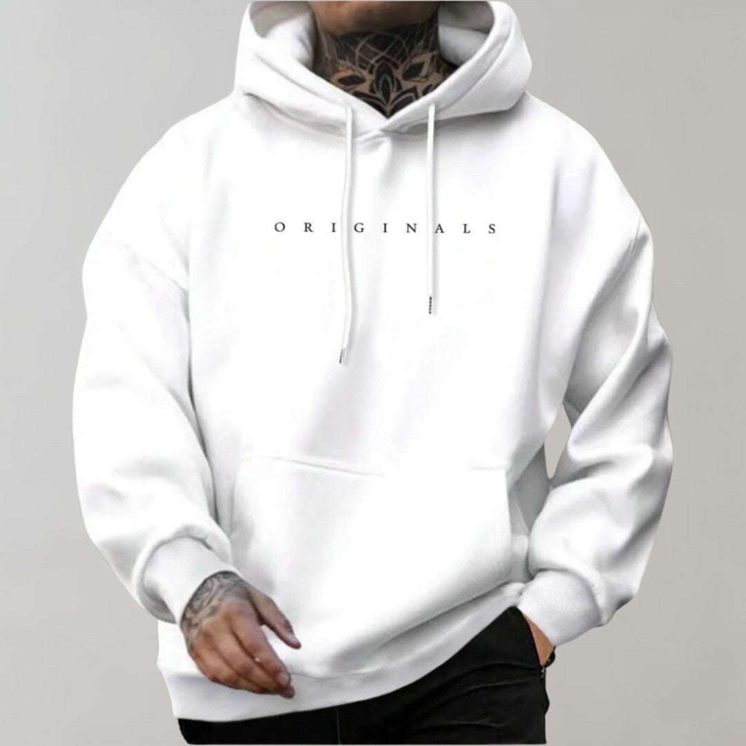 Man wearing the Brantley men's hoodie, back view